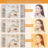 HUANLEGO White Vanity Desk with Mirror and Lights, Glass Top Vanity with Lighted Mirror & RGB Glass Cabinet and 3 Drawers, Makeup Vanity Desk with Lights Dressing Table for Bedroom, 3 Color Modes HUANLEGO