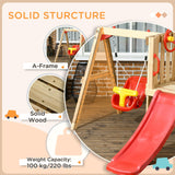 Outsunny 4-in-1 Wooden Swing Set, Kids Outdoor Playset with Swing, Slide, Horn, Steering Wheel, Toddler Playground Set for 18-48 Months, Kids Outdoor Play Equipment, Red Outsunny