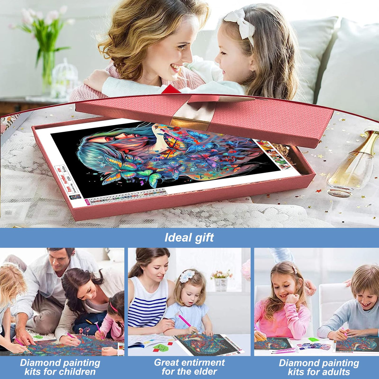 Stalente Diamond Painting Kits for Adults, 5D DIY Diamond Art Kits for Beginners Round Full Drill Diamond Painting for Home Wall Decoration Gift 12×16inch, Butterfly Lady Stalente