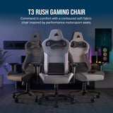 Corsair T3 Rush Fabric Gaming Chair (2023) – Racing-Inspired Design – Soft Fabric Exterior – Padded Neck Cushion – Memory Foam Lumbar Support – Adjustable Seat Height – Charcoal Corsair