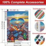 HSENJT 5D Diamond Painting Kits Beach Love for Adults Beginners,Sea Stone DIY Diamond Art,Love Heart Stone Paint with Round Diamonds for Home Wall Decor Gift(30x40cm/11.8X15.7Inch) HSENJT