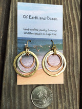 Handmade Sunrise Tricolor Dangle Earrings - Burnished Circles, Copper, Brass and Silverplated Of Earth and Ocean