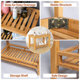 Forevich Bamboo Shower Bench Stool Bathroom Shower Chair Seat with Storage Shelf Spa Bath Foot Rest for Insider Shower Bathtub Elderly and Disabled Natural Forevich