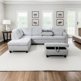 HFYee L Shaped Couch Sectional Couch Morden Sofas for Living Room Upholstered Futon Sofa Bed with Storage Ottoman and Cup Holders for Reception Room and Apartment, Grey White HFYee