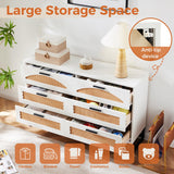 Mericonia 6 Drawer Double Dresser for Bedroom, Rattan Chest of Dressers, Modern Wooden Dresser Chest with Golden Handles for Bedroom,Living Room, Hallway and Entryway Mericonia