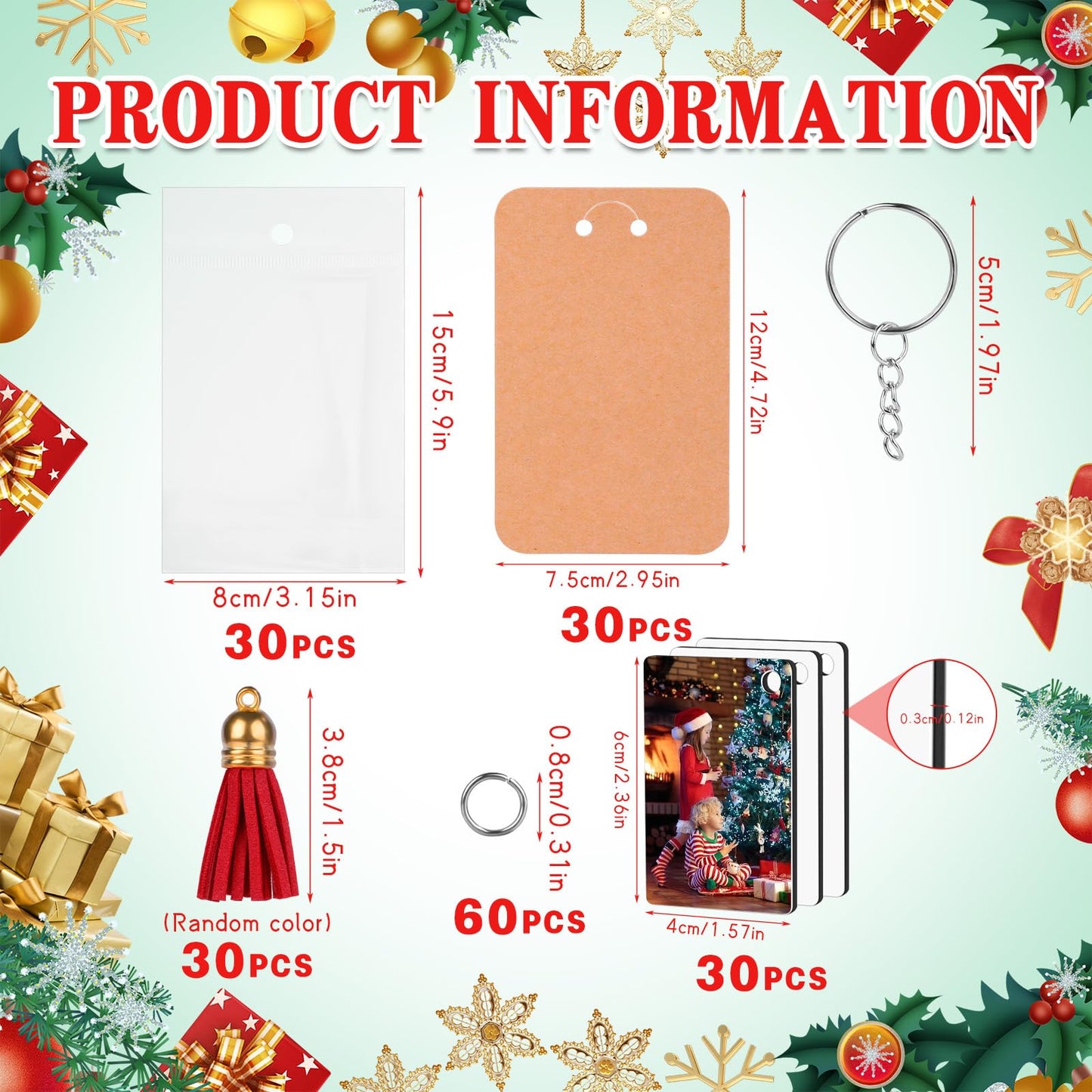 JNENERY Sublimation Keychain Blanks Bulk, 180PCS Rectangle Sublimation Blanks, MDF Keychain Blank Double Sided with Key Rings and Tassels for DIY Crafting