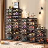 CIMLORD 9-Tier Foldable Shoe Rack for Closet Entryway 18-36Pairs,Stackable Clear Shoe Storage Boxes Organizer With Door Plastic Shoe Cabinet Bins with Lids Shoes Shelf Easy Assembly Large Black CIMLORD