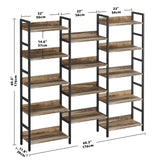 IRONCK Bookcases and Bookshelves Triple Wide 5 Tiers Industrial Bookshelf with Baffles Large Etagere Bookshelf with Metal Frame for Living Room Home Office IRONCK