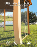 Pop Up Gazebo 13x13Ft, Outside Canopy Tent with 6 Pcs Mosquito Netting, One Push Setup for Backyard Patio Garden Activities - Khaki & Beige Garveelife