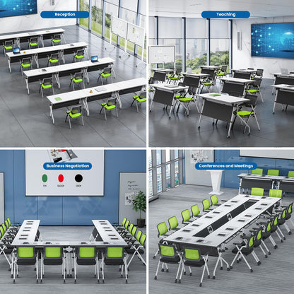 Folding Conference Table,47.2x23.6x29.5in Modern Conference Room Table Seminar Mobile Training Table,with Caster Modular Flip Top Meeting Table for Office Conference Room (White, 8 Pack) - WoodArtSupply