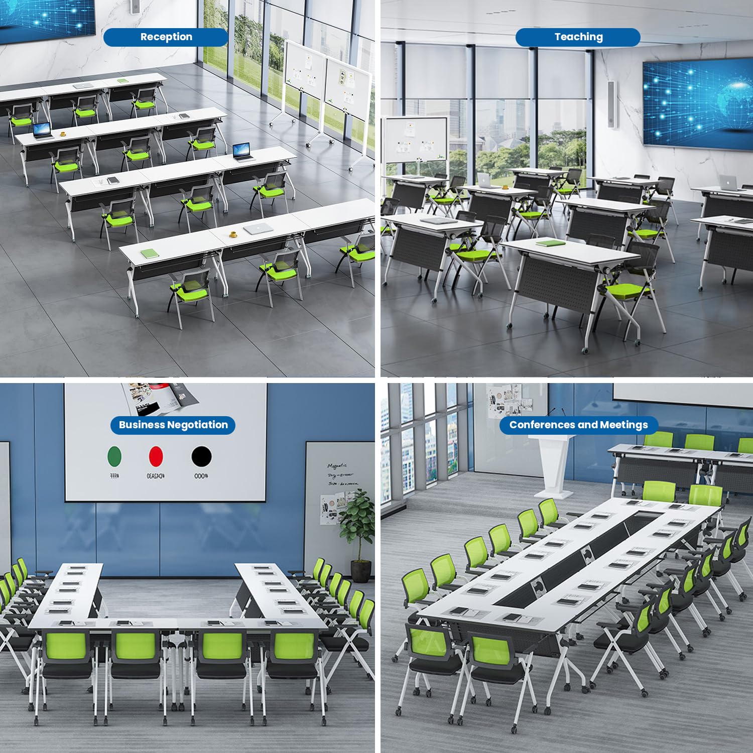 Conference Table Folding Conference Room Table,55.1x23.6x29.5 Inches Flip Top Training Meeting Table with Wheels,Modern Rectangle Seminar Boardroom Table for Office Conference Room (White, 8  - WoodArtSupply