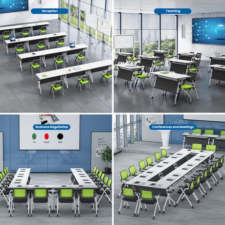 Conference Table Folding Conference Room Table,55.1x23.6x29.5 Inches Flip Top Training Meeting Table with Wheels,Modern Rectangle Seminar Boardroom Table for Office Conference Room (White, 8 Pack) Crevew