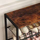 Yusong Shoe Rack, 4 Tier Shoe Organizer Storage for Closet Entryway, Narrow Slim Metal Shoe Shelves with Industrial Wooden Top, Rustic Brown and Black Yusong