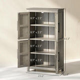 HOMCOM Farmhouse Bathroom Storage Cabinet with 4 Barn Doors, Bathroom Floor Cabinet with 2 Adjustable Shelf, Freestanding Storage Cupboard, Light Gray HOMCOM