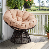 VINGLI 38” Outdoor Wicker Papasan Chair with Cushion, 360-Degree Swivel Egg Chair Patio Papasan Chairs Lounge Chair for Balcony, Yard, Porch (Brown) VINGLI
