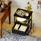 Fixwal Night Stand Set of 2 with Charging Station, LED Nightstand with Fabric Drawers, End Table with PU Finish, Bed Side Table, Black Fixwal