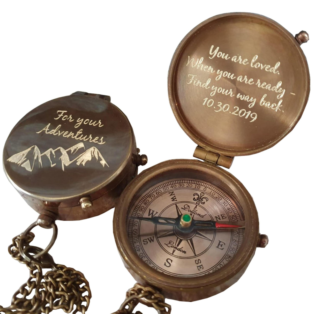 SFdizayn Personalized Compass Gift for Men - Custom Engraved Working Brass Pocket Compass - Customized Anniversary Gifts for Him, Husband, Boyfriend & Dad - Engravable, Functional and Handmade SFdizayn