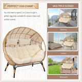 BULEXYARD Double Egg Chair Indoor Outdoor 680lbs, 2 Person Brown Wicker Oversized Stationary Egg Chair with Beige Thick Cushion, Patio Wide Lounge Loveseat with Legs for Balcony, Porch BULEXYARD