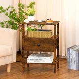 Lerliuo Nightstand with Charging Station and USB Ports, 3-Tier Storage End Table with Drawer Shelf, Night Stand for Small Spaces, Wood Bedside Table for Living Room, Bedroom - Retro Brown… Lerliuo