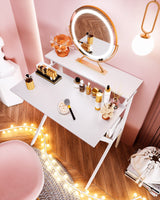 ODK Small Computer Desk, 27.5 inch Desk for Small Spaces with Storage, Compact Table with Monitor & Storage Shelves for Home Office, Modern Style Laptop Desk, Pure White ODK