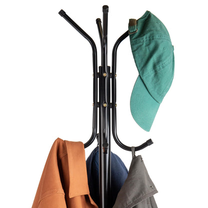 Mind Reader Coat Rack, Hall Tree, Freestanding, Coat Tree, Hat, Jacket, Purse, Metal, 14.75" L x 16.5" W x 69" H, Black - WoodArtSupply