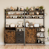 Kitchen Bakers Rack with Storage Drawers and Power Outlet, 65.8”Coffee Bar Cabinet with 6 Hooks, Microwave Stand with Tilt Out Trash Can Cabinet for Dining Room Living Room, Fits 10-Gallon Bins spanspace