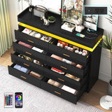 jiteentarou 8 Drawer Dresser with Charging Station and LED Lights, Modern Chest of Drawers with Power Outlet, Organizer Cabinet for Bedroom, Living Room, Black jiteentarou