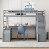 Harper & Bright Designs Full Size Loft Bed with Stairs and Desk, Solid Wood Loft Bed Frame with Storage Drawers and Shelves, for Kids Teens Adults - Gray Harper & Bright Designs