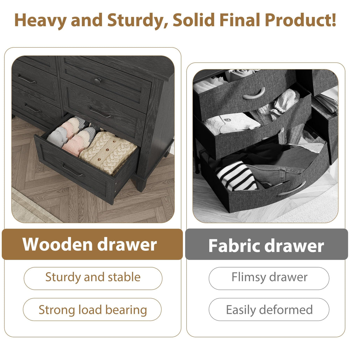 GarveeHome 6 Dresser for Bedroom, 47 in Wide Drawer Dresser with Storage Freestanding, Wooden Closet Storage Chest for Living Room, Bedroom, Entryway, Black GarveeHome