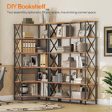 HOOBRO Corner Bookshelf, 6-Tier L-Shaped Bookcase, Industrial Open Display Shelf Tall Storage Organizer, Vertical Storage Rack, for Living Room, Home Office, Rustic Brown and Black BF61SJ01 HOOBRO
