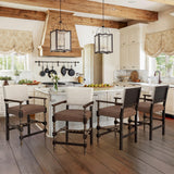 Cozyman Counter Height Bar Stools Set of 4, 26''French Leather Barstools with Arms and Backrest, Counter Stool with Solid Rubberwood Frame, Upholstered Farmhouse Bar Stools, Linen Color-Espresso Cozyman