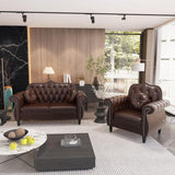 AVZEAR 60" Loveseat Sofa, Chesterfield Sofa, Mid-Century Modern PU Upholstered 2 Seater Sofa, Deep Button Tufted Living Room Sofa with Two Throw Pillows, Brown AVZEAR