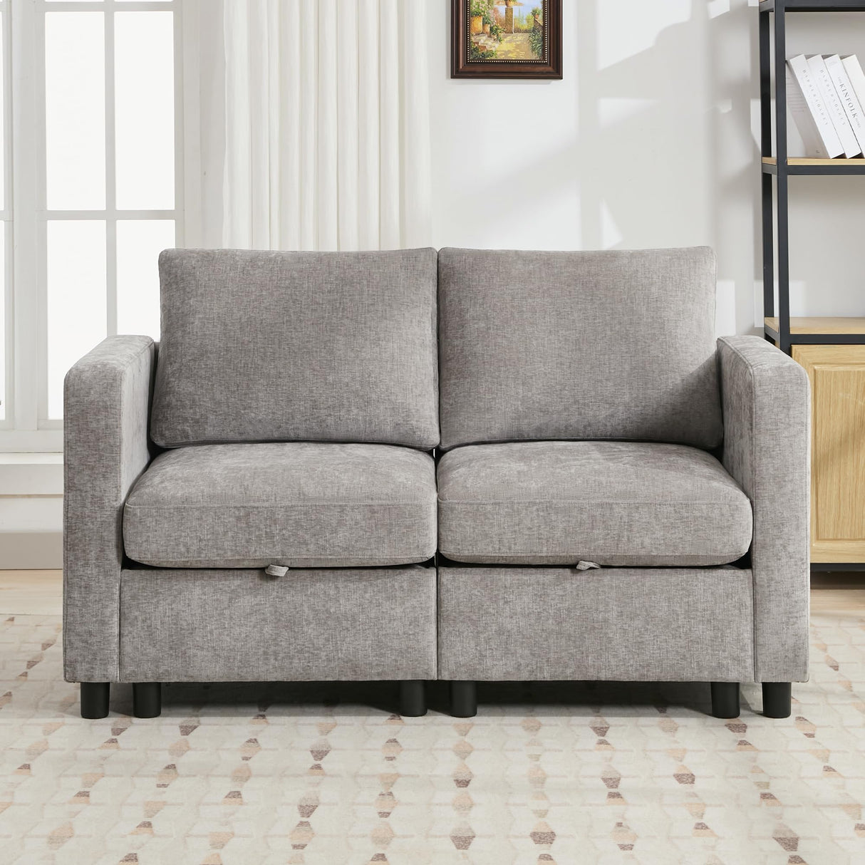 WUTUTUEE 58”Modular Sectional Loveseat Sofa, Modern Love Seat 2 Seater Sofa Couch with Storage, Chenille Modular Sectional Couch for Living Room, Bedroom, Office, Small Apartment, Light Grey WUTUTUEE