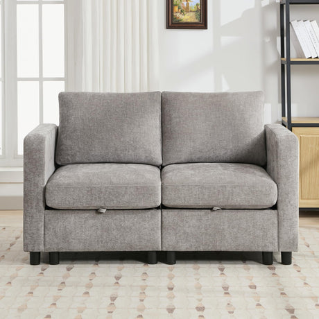 WUTUTUEE 58”Modular Sectional Loveseat Sofa, Modern Love Seat 2 Seater Sofa Couch with Storage, Chenille Modular Sectional Couch for Living Room, Bedroom, Office, Small Apartment, Light Grey WUTUTUEE