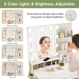 Vabches Makeup Vanity Table with Lighted Mirror & Power Strip, White Vanity Set, Lots Storage, 3 Lighting Modes, Brightness Adjustable, 31.5 * 15.75 * 57.7in, White Vabches