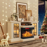 oneinmil 59'' Fireplace TV Stand, 3 Sided Glass Media Entertainment Center Console Table for TVs up to 65'' with Glass Door Adjustable Flame LED Color for Living Room, Set of TV Table, White oneinmil