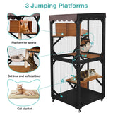 Catio Outdoor Cat Enclosure,Cat House with Wheels,Upgraded cat Scratching Post，Resting Box,Waterproof Roof for Patio Garden (Black, 31.5" L x 31.5" W x 70.9" H) Suumerpety