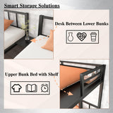 Bellemave Triple Bunk Bed for Kids, Detachable Metal Twin Over Twin Over Twin Bunk Bed with Guardrails, Built-in Ladder, Shelf, Converts to 3 Separate Twin Beds, Easy Assembly (Black) Bellemave