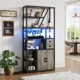 IDEALHOUSE Bar Cabinet with Wine Rack, Liquor Stand with Glass Holder & LED Lights, Coffee Sideboard Cabinet for Living Room, Home Bar IDEALHOUSE
