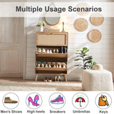 Anewome Rattan Shoe Cabinet with 3 Flip Drawers, 24 Pairs Shoe Storage Cabinet for Entryway Freestanding Hidden Shoe Rack with Drawers Slim Shoe Organizer for Hallway, Living Room, Natural Anewome