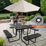 47'' Heavy-Duty Metal Picnic Tables with Umbrella Hole, Outdoor Steel Heavy Duty Commercial Grade Black Table, Outdoor Bench Set for Lawn, Patio, Park, Yard, Garden, Porch (Set A, Square) Yorkgargen