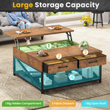 Itaar 31.5" Lift Top Coffee Table with Storage, Square Coffee Tables for Living Room, Coffee Table with 2 Fabric Drawers & Large Storage Shelvs, Rustic Brown Itaar