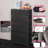 Mifuro Tall Dresser for Bedroom, Vertical Storage Organizer Tower with 7 Drawers, Chest of Drawers with Fabric Bins, Steel Frame, Wood Top for Bedroom, Closet, Entryway- Black Mifuro