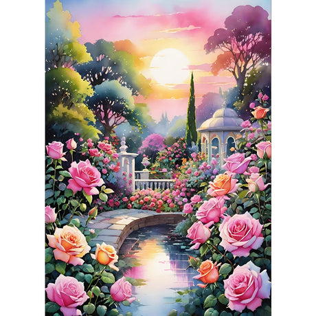 GDYEEH DIY 5D Colorful Flowers Diamond Art Kits, Round Full Drill Garden Diamond Painting Picture, Sunset Landscape Painting by Numbers Art Kits for Adults Beginners Home Wall Decor 12x16 inch GDYEEH