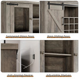 IDEALHOUSE 72" Modern Farmhouse Coffee Bar Cabinet with LED Lights & Power Outlets, Sliding Barn Doors, Rustic Gray Kitchen Buffet with Wine Storage, Ample Storage for Home Bar, Microwave IDEALHOUSE