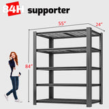 LI JIU HOME 5 Tier Metal Shelving Unit, Adjustable Storage Shelves, 84" H x 55" W x 24" D Heavy Duty Garage Shelves for Warehouse, Basement, Kitchen, Pantry, Living Room, Black (5T 84 * 55 * 24) LI JIU HOME