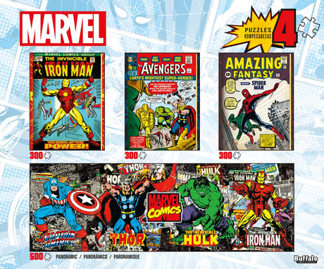 Buffalo Games - Marvel - 4 x 1 Multipack - Comics - Multi Piece Jigsaw Puzzle for Adults -Challenging Puzzle Perfect for Game Nights - Finished Size Varies Buffalo Games