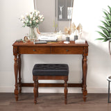 MODERION Solid Wood Computer Desk with 2 Drawers, Traditional Vanity Dressing Table, 46” Home Office Writing Desk, Workstation Easy Assembly Cherry MODERION