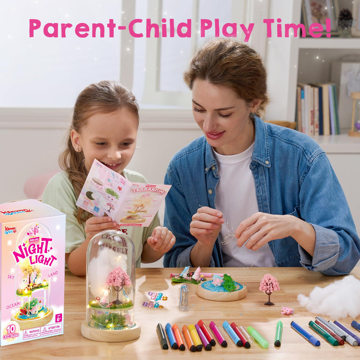 Make Your Own Unicorn Night Light - Birthday Crafts Gifts for Girls Kids, Unicorns Terrarium Kit for Kids, 3-in-1 Unicorn Toys Presents, Arts and Crafts for Girl Aged 6 7 8-12 Klever Kits