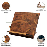 TILISMA Wooden Cook Book Stand – Handmade Walnut Book Holder for Reading Hands Free – Cookbook Stand for Kitchen Counter – Recipe Holder – Reading Accessories for Kitchen – Cookbook in Ipad and Tablet TILISMA